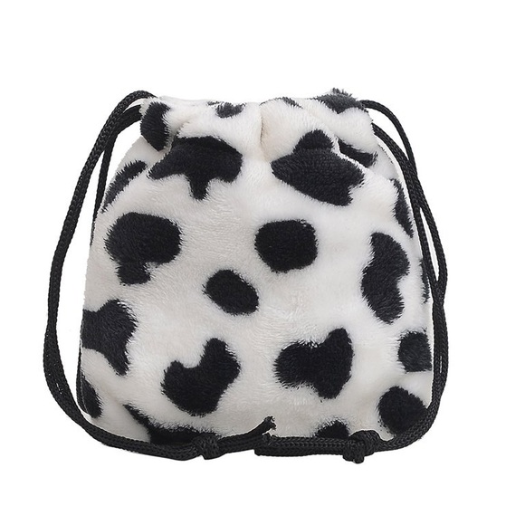 New Faux Fur Medium Cow Print Buttery Soft Handmade Drawstring Crossbody Bag - Picture 1 of 14